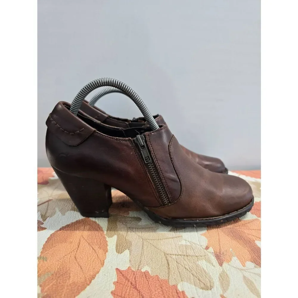 Born Carteret Ankle Bootie Heels W62501 Brown Leather Zip Women’s Size 10